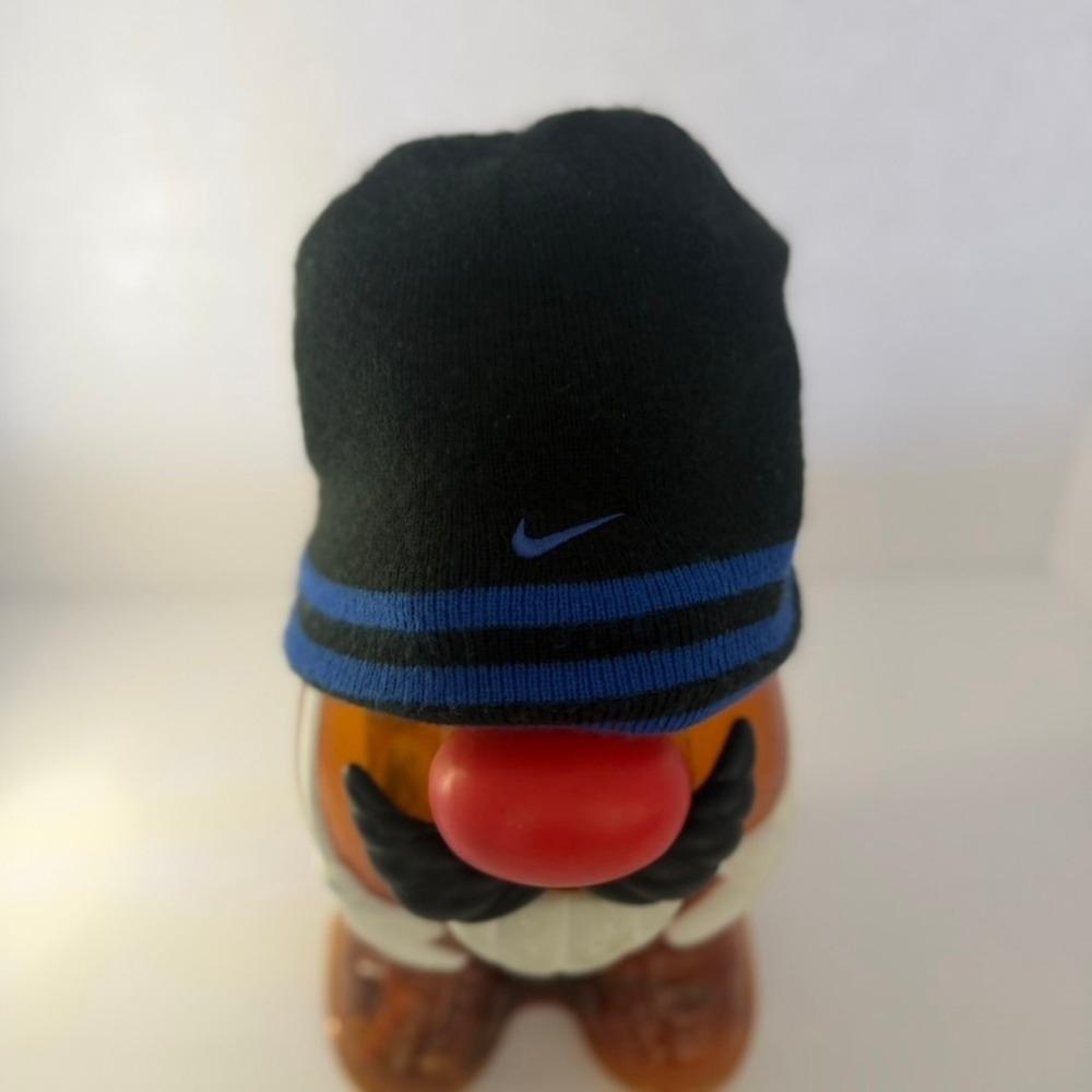 Nike Reversible Beanie Youth Black Blue Striped Knit Skull Cap Hat 2427-232